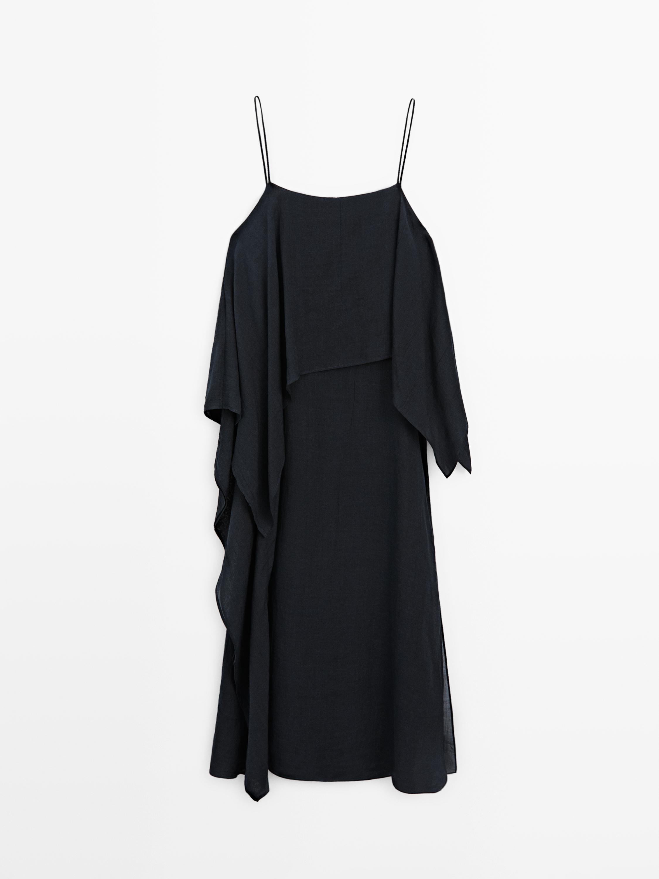 Midi dress with asymmetric ruffle detail